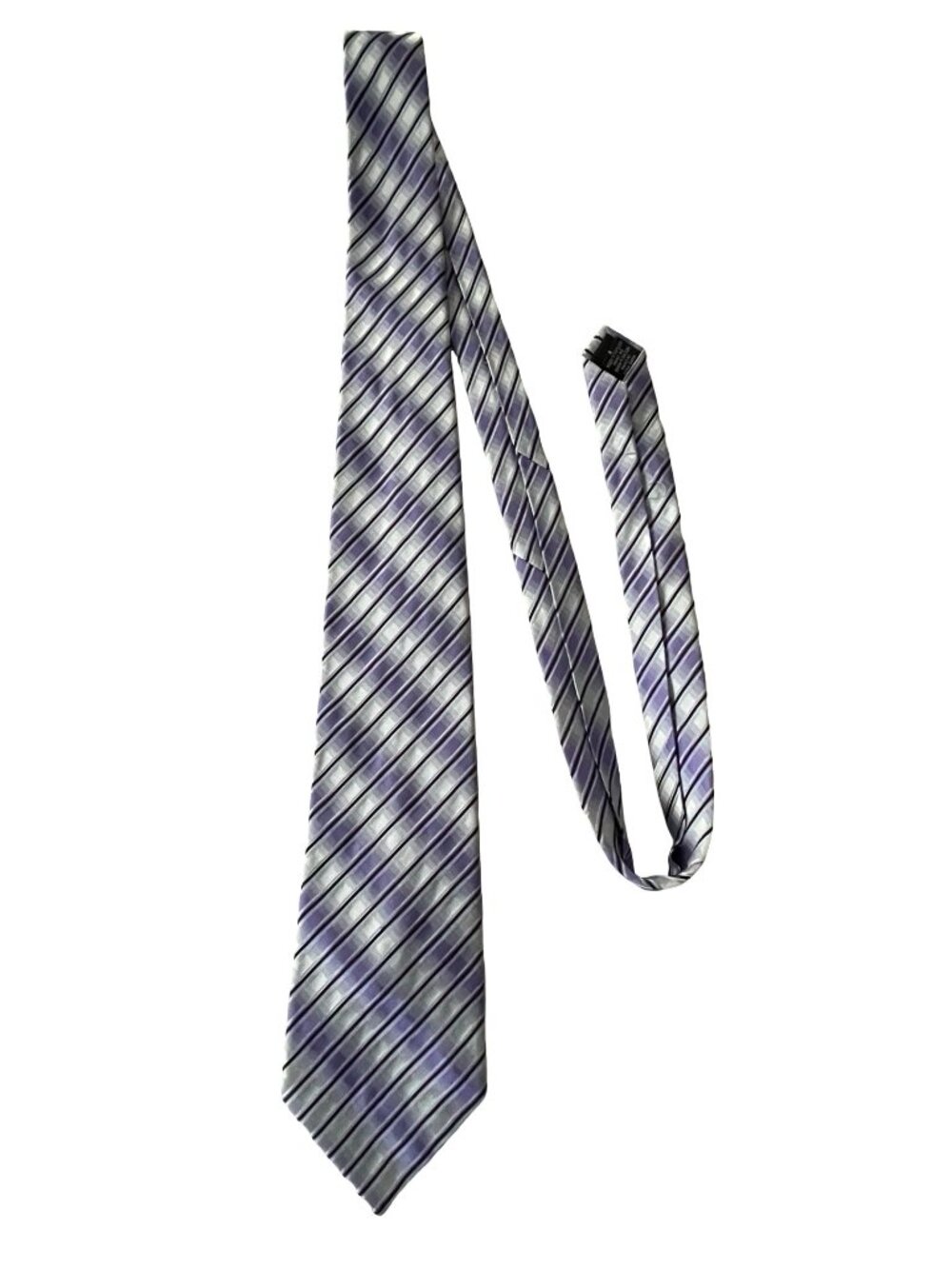 Liz Claiborne Crazy Horse Silk Tie Purple Silver Striped Handmade Necktie
